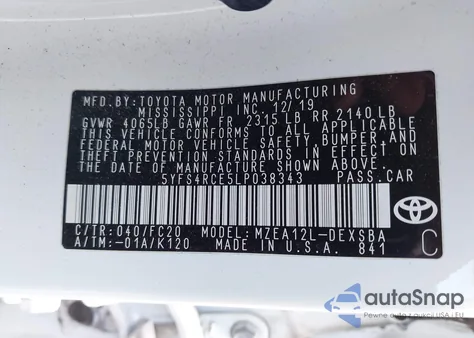 2020 Toyota Corolla Se Nightshade Edition из США, поврежденный, VIN 5YFS4RCE5LP038343